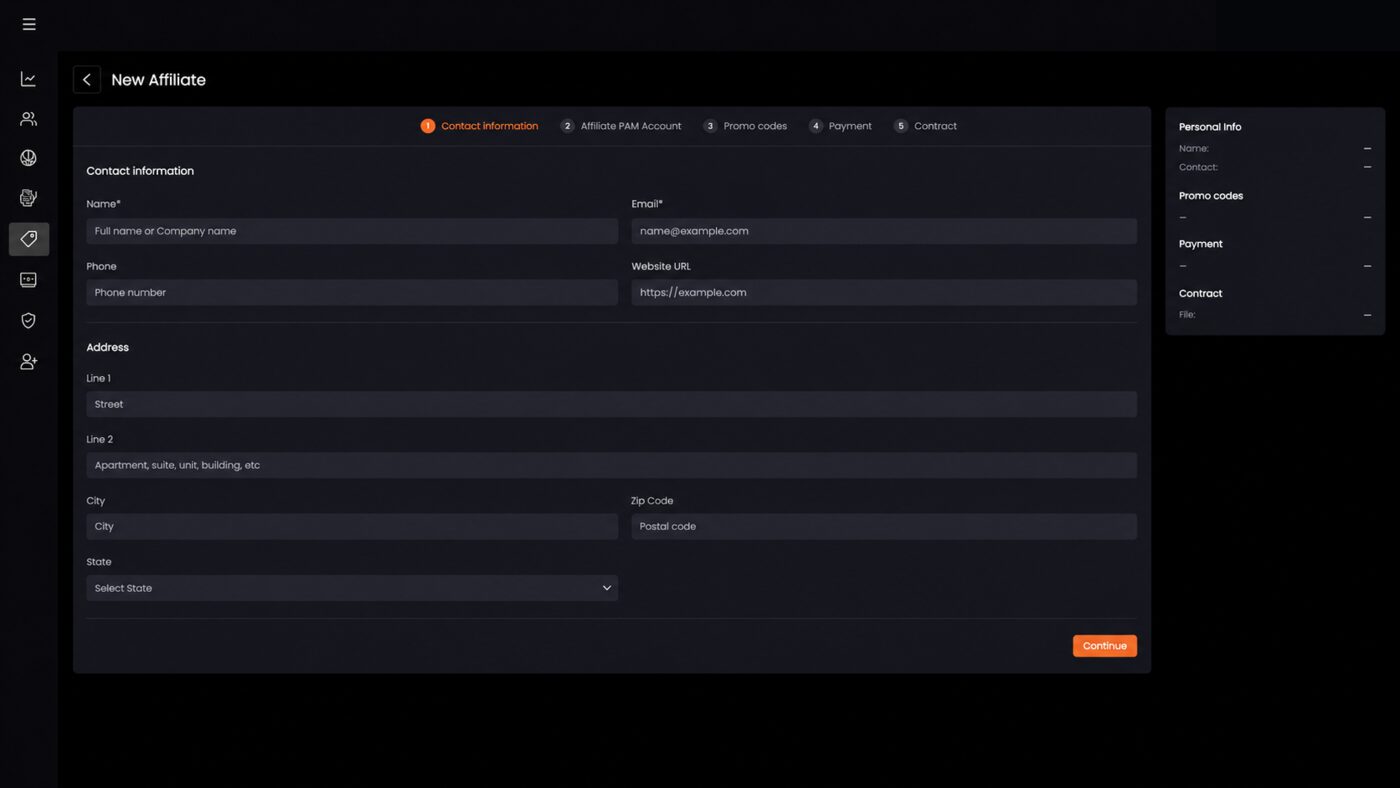 PAM affiliate onboarding