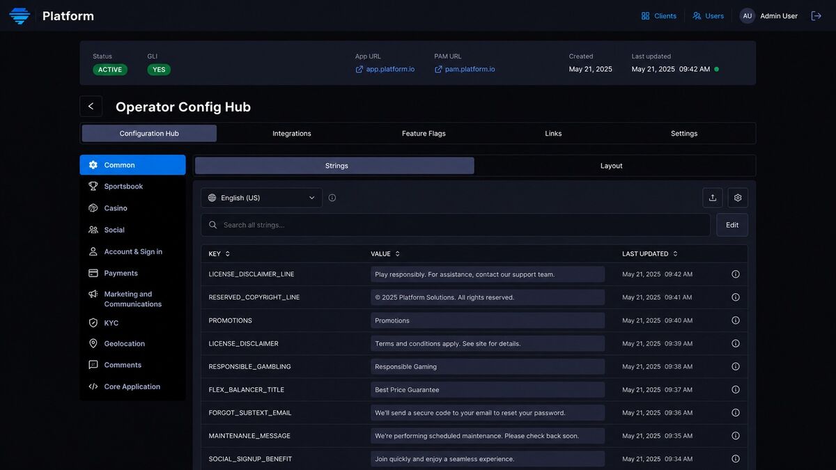 Trivelta configurable language strings
