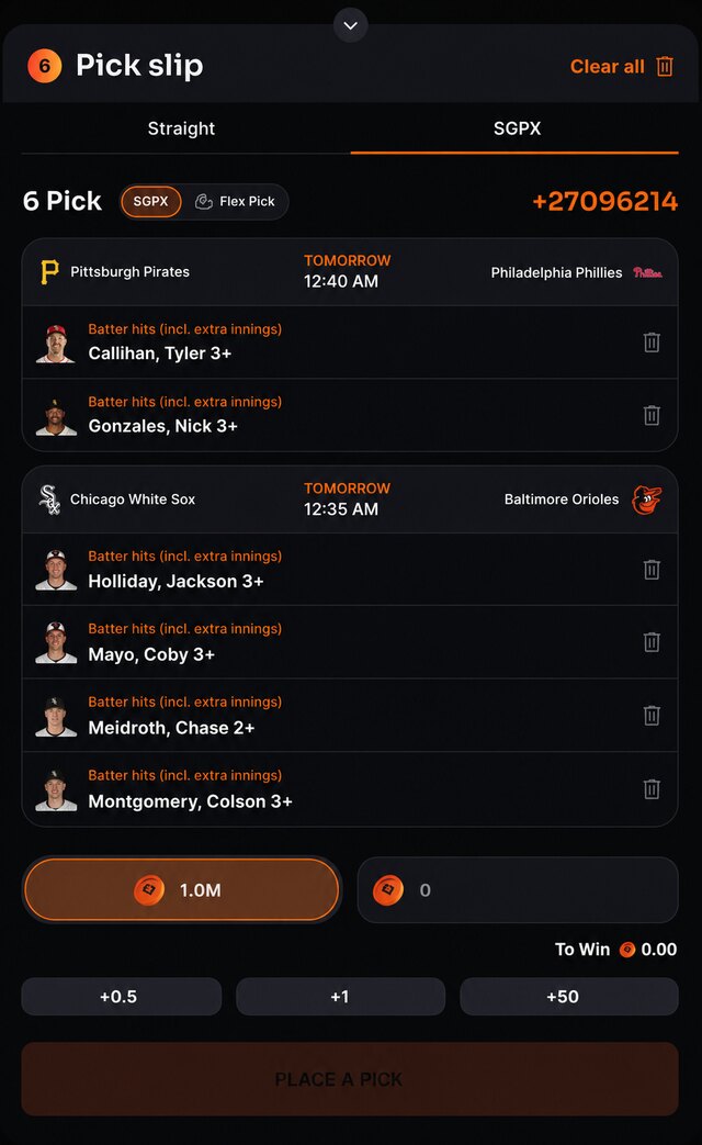 Bet Builder - same-game parlay slip with player props and Flex Pick