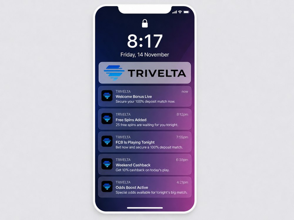 Trivelta push notifications stacked on a phone lockscreen