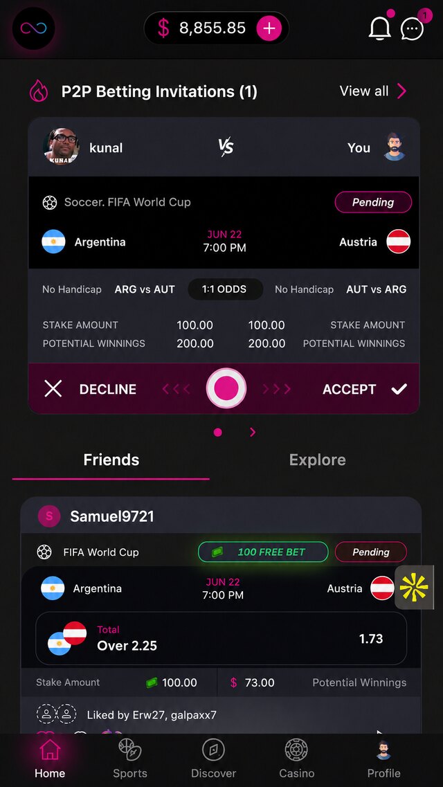 Trivelta social feed - peer-to-peer betting and friends